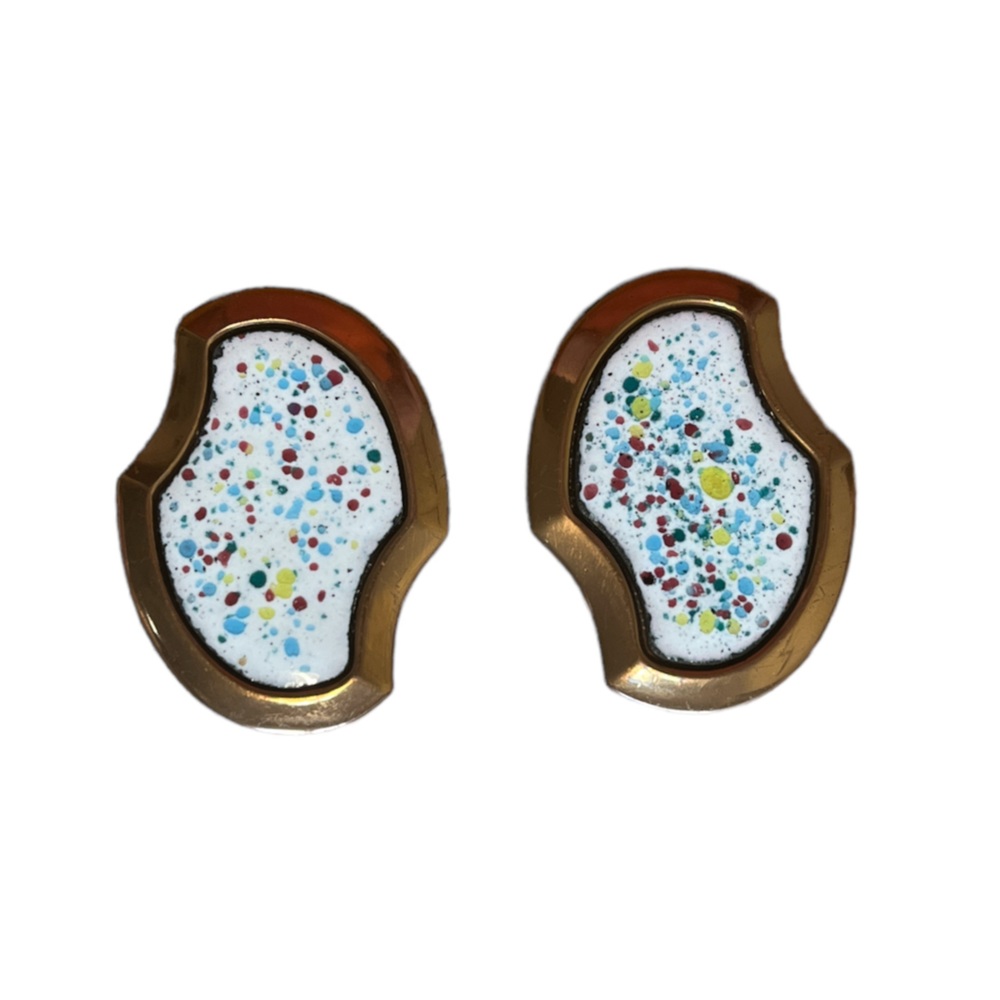 Vintage Copper Confetti Enameled Clip On Earrings